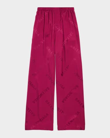 Balenciaga Logo Jacquard Wide-Leg Pajama Pants