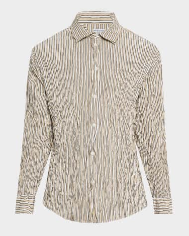 Bottega Veneta Men's Tricolor Stripe Crinkled Sport Shirt