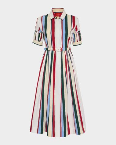 La DoubleJ Striped Belted Midi Dress