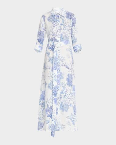Evi Grintela Valerie Coral-Print Linen Maxi Shirtdress