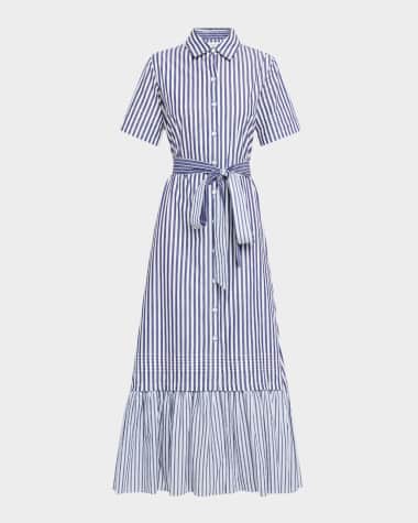 Evi Grintela Melanie Flounce Striped Cotton Midi Shirtdress