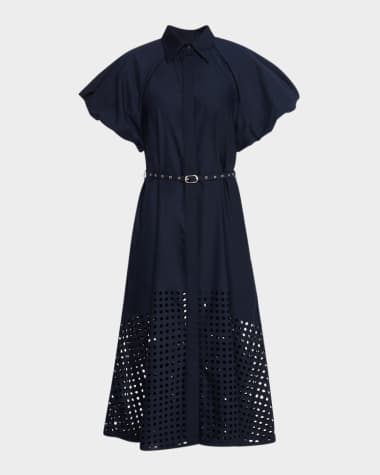 LOVEBIRDS Simone Cutout Bubble-Sleeve Midi Shirtdress