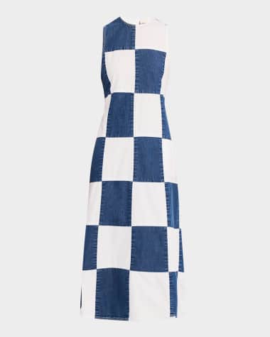 LOVEBIRDS Bennet Checkerboard Mixed Media Midi Dress