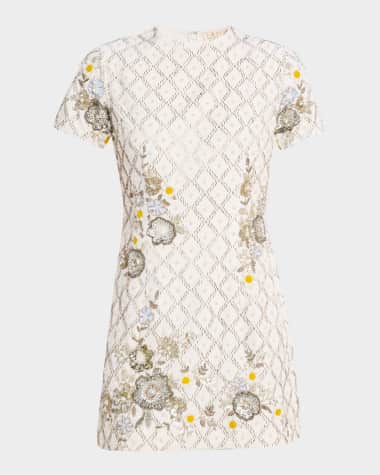 La Fuori Lysandra White Geo-Petal Embellished Mini Dress