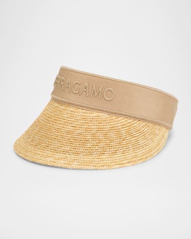 Ferragamo Logo-Band Straw Visor