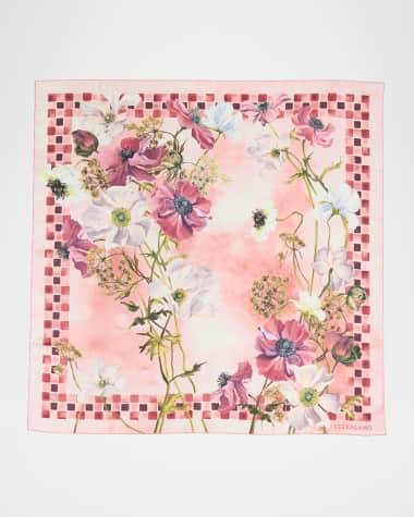Ferragamo Rosa Flower Print Silk Foulard Scarf
