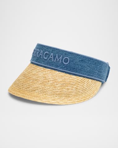 Ferragamo Straw Visor With Denim Logo Band