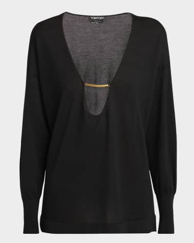 TOM FORD Plunging Cashmere-Silk Knit Sweater