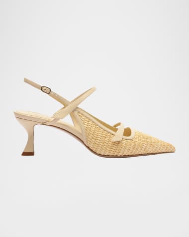 Alexandre Birman Tita Raffia and Leather Slingback Pumps