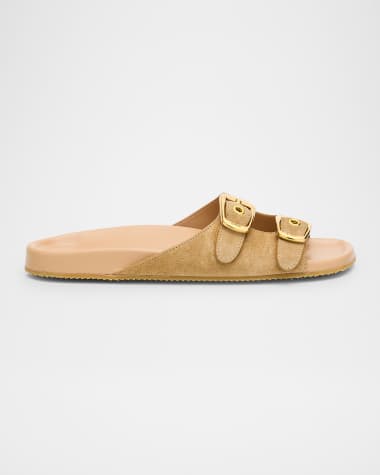 Chloe Polly Suede Dual-Buckle Slide Sandals
