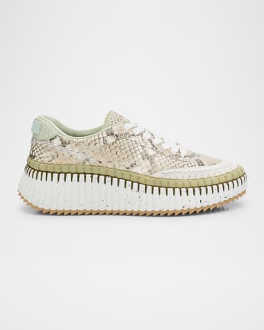Chloe Nama Python-Print Leather Stitch Walking Sneakers