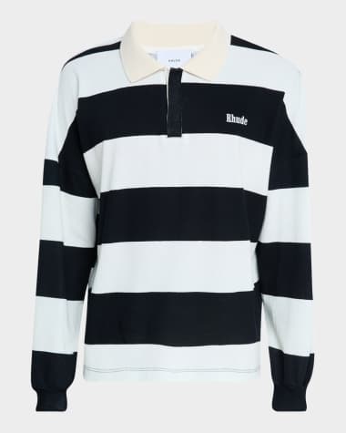 Rhude Men's Stripe Pique Long-Sleeve Polo Shirt