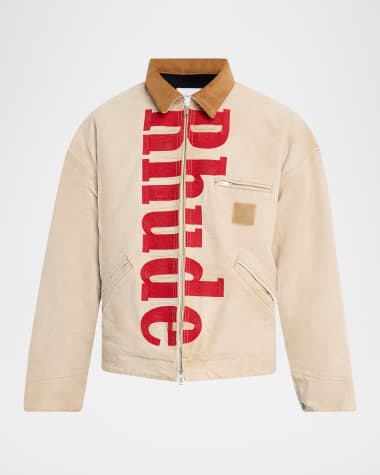Rhude Men's Corduroy-Collar Logo Full-Zip Jacket