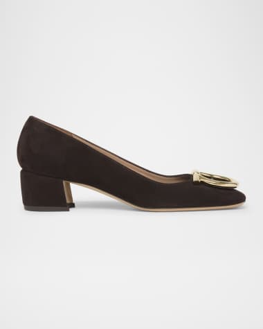 Ferragamo Mara Suede Gancini Block-Heel Pumps
