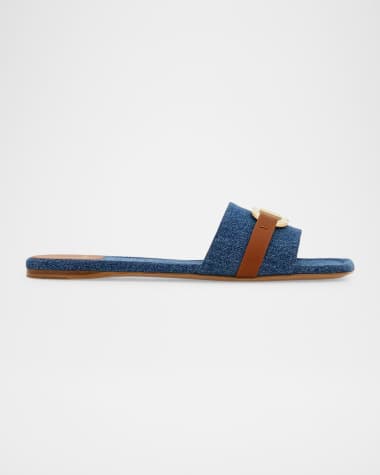 Ferragamo Leah Gancini Bit Denim Slide Sandals