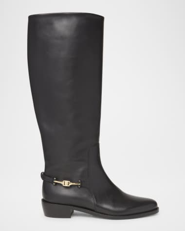 Ferragamo Therma Leather Metal-Strap Riding Boots