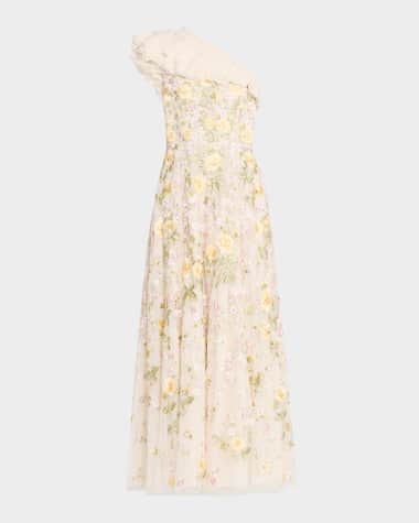 Needle & Thread Florine One-Shoulder Embroidered Tulle Gown