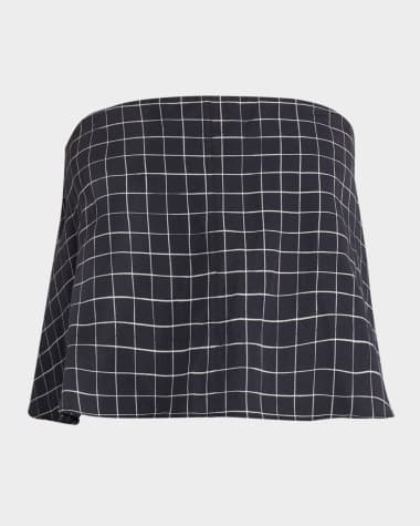 Vince Strapless Tie-Back Plaid Top