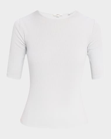 Vince Ribbed Elbow-Sleeve Crewneck Top