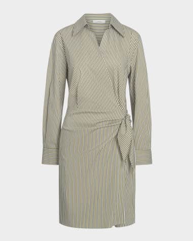 Vince Furrow-Stripe Long-Sleeve Wrap Dress
