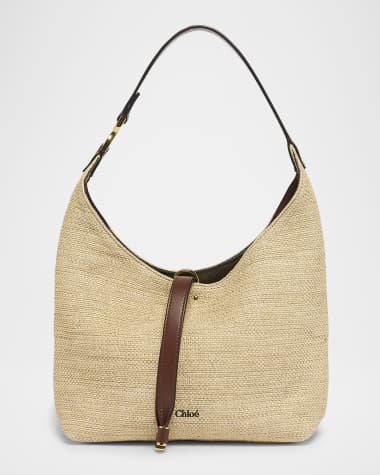 Chloe Marcie Shoulder Bag in Raffia Fabric and Leather