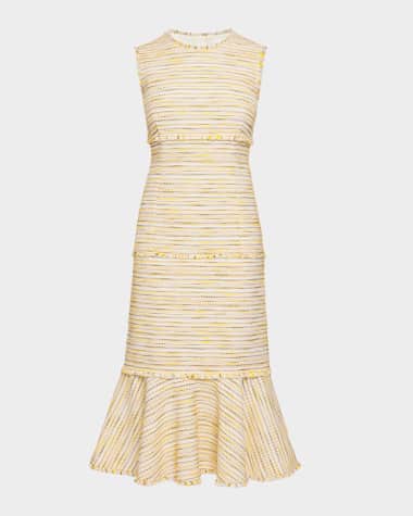 Santorelli Sleeveless Striped Tweed Midi Dress