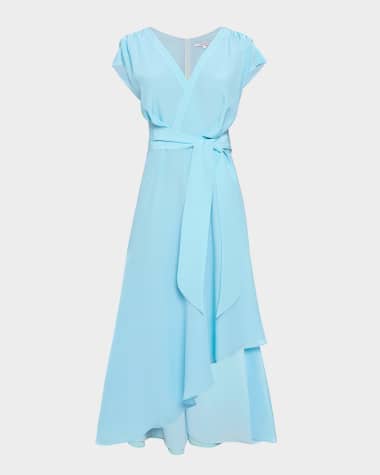 Santorelli Cap-Sleeve Fit-and-Flare Asymmetric Dress