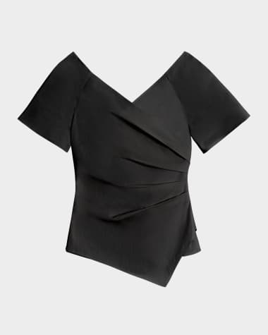 Santorelli Pleated Asymmetric Faux Wrap Top