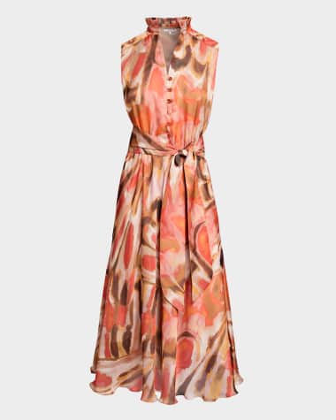 Santorelli Nirva Abstract-Print Georgette Midi Dress