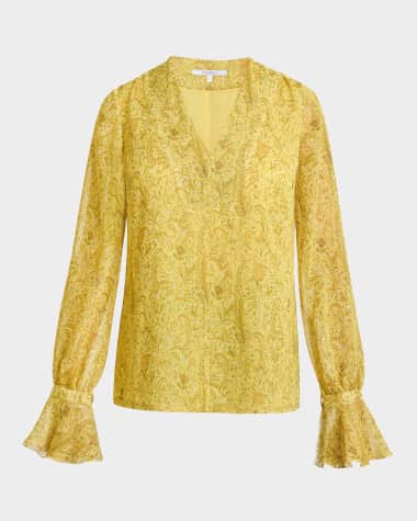 Santorelli Rue Floral-Print Georgette Blouse
