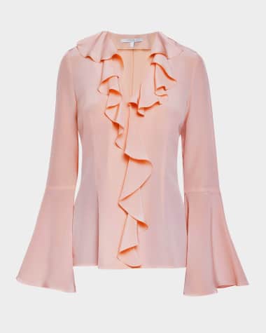 Santorelli Sydney Ruffled Silk Blouse