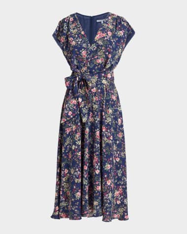 Santorelli Talia Faux-Wrap Lightweight Stretch Midi Dress