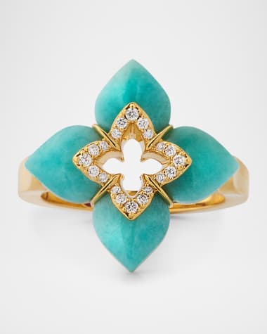 Roberto Coin Souffle 18K Yellow Gold Diamond Venetian Princess Ring with Gemstones, Size 6.5
