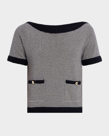 FRAME The Cashmere Boat-Neck Short-Sleeve Sweater