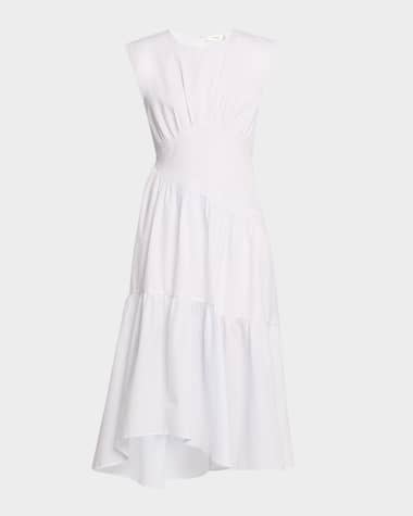 FRAME The Seersucker Gathered Seam Midi Dress