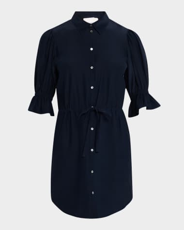 Cinq a Sept Fiona Silk Puff-Sleeve Shirtdress