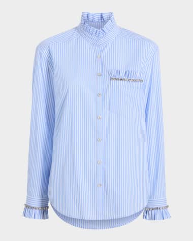 Cinq a Sept Gerda Pinstripe Embellished Long-Sleeve Top