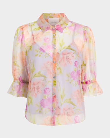 Cinq a Sept Fiona Floral Puff-Sleeve Top