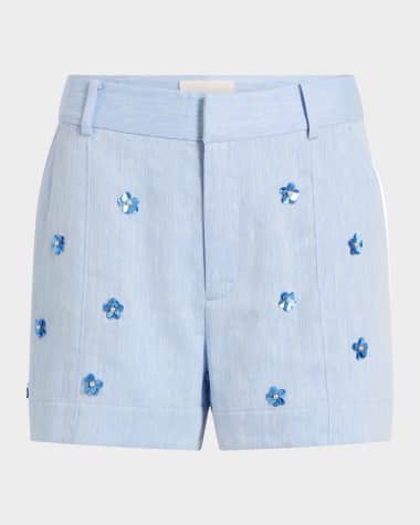 Cinq a Sept Tora Embellished Linen Suiting Shorts