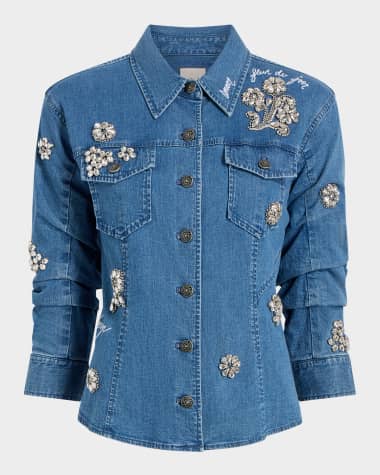 Cinq a Sept Canyon Embellished Denim Shirt Jacket