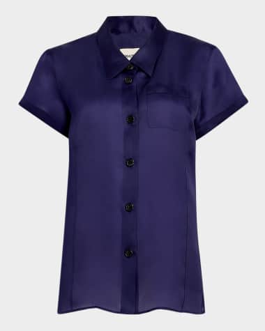 Khaite Keefe Short-Sleeve Silk Shirt