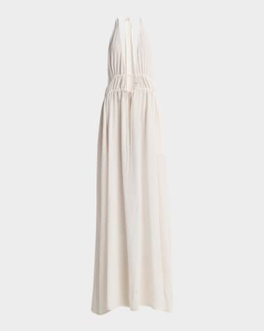 Stella McCartney Plunging Tie Halter Crepe De Chine Maxi Dress