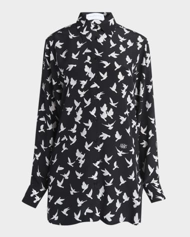 Stella McCartney Flying Bird Silk Oversized Button-Down Shirt