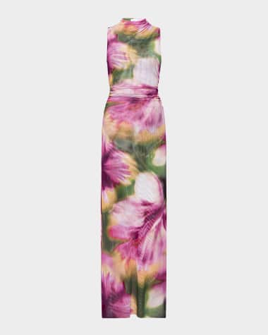 Misa Athena Printed Mesh Maxi Dress - Midnight Orchid Mesh main image 1