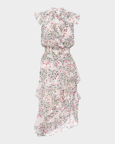 MISA Los Angeles Ilysa Asymmetric Chiffon Midi Dress