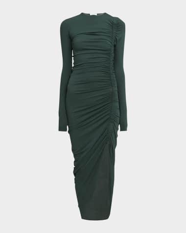 Ferragamo Ruched Long Sleeve Asymmetric Jersey Dress