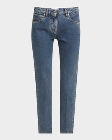Ferragamo Laser Stone Washed Denim Slim-Leg Ankle Jeans