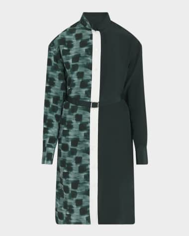 Ferragamo Painted Colorblock Silk Shirtdress