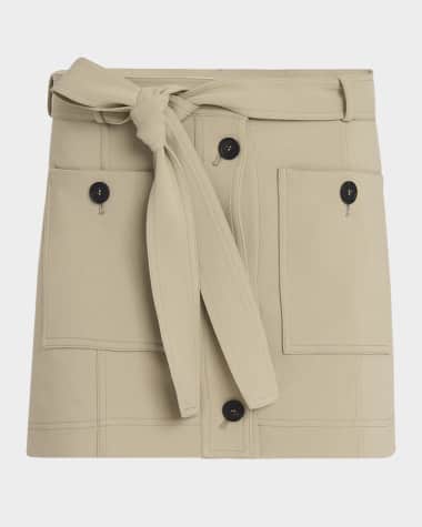 Ferragamo Belted Crepe Cotton Mini Skirt