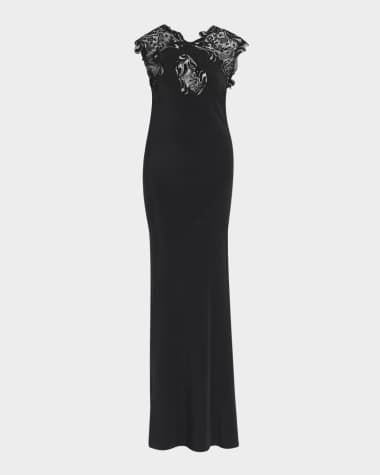 Ferragamo Macrame Lace Crepe de Chine Gown